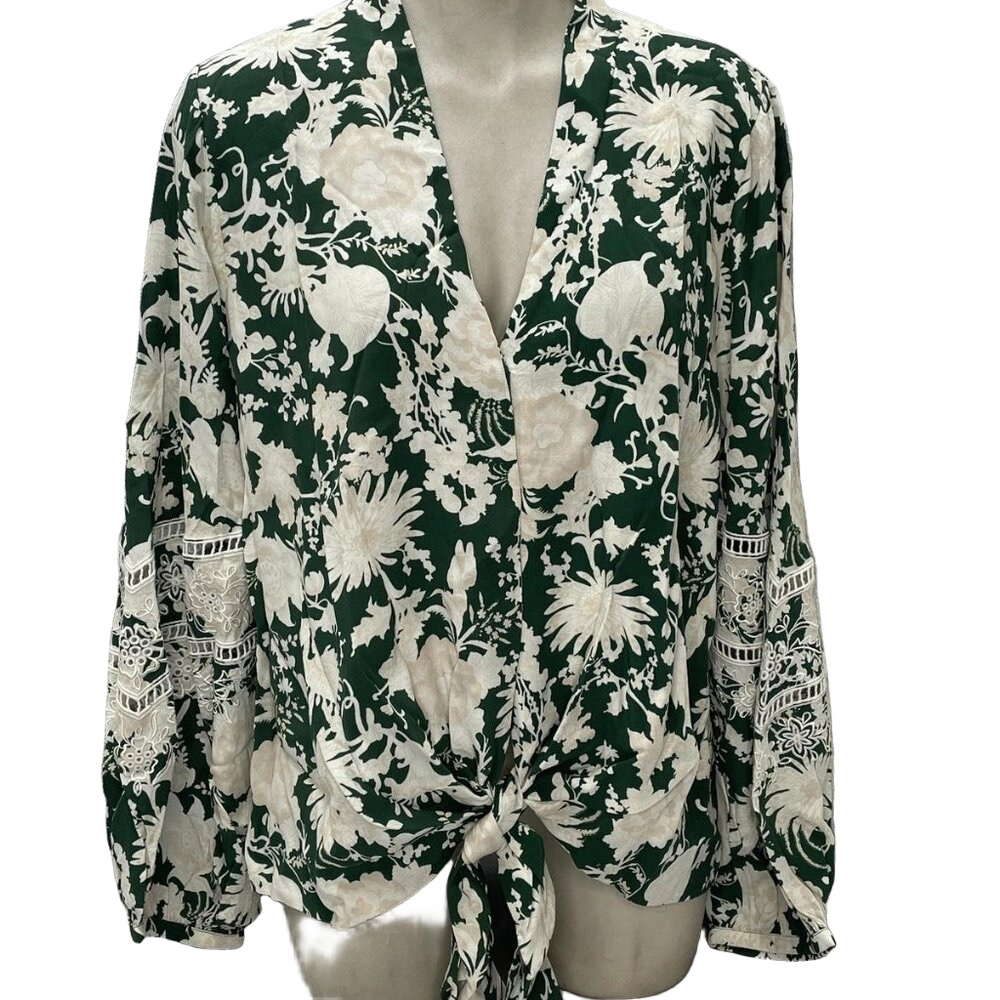 NEW FIGUE Women’s Anastasia Knotted Blouse Green Size XS